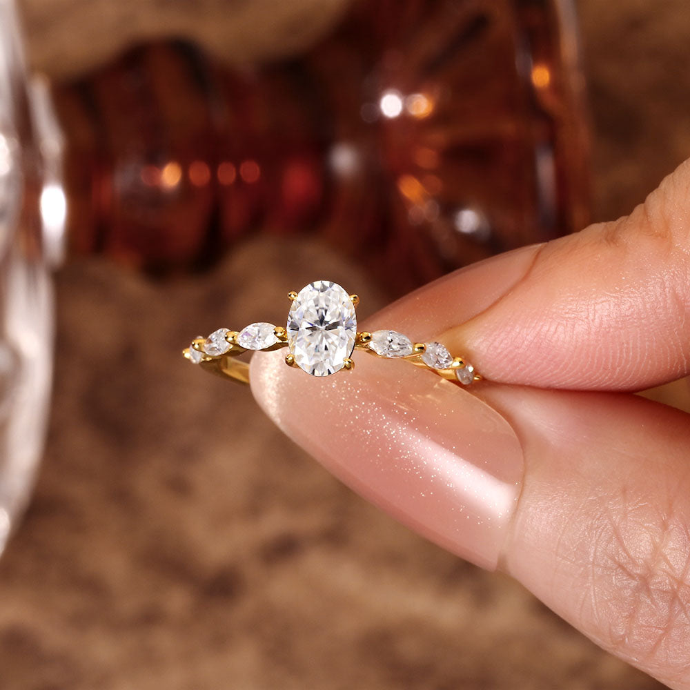 Oval Moissanite Engagement Ring With Marquise Moissanite