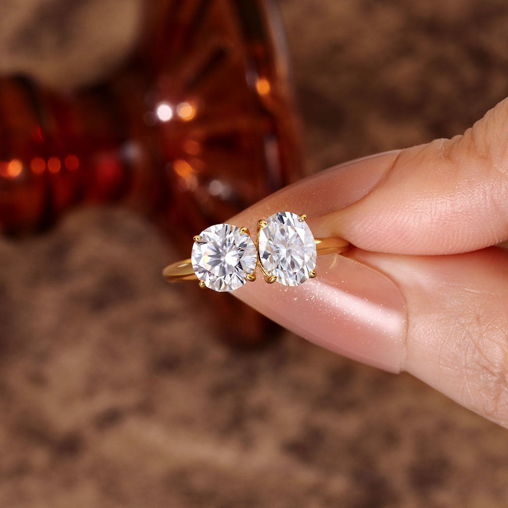 Toi Et Moi 1.33 ct Oval Moissanite & 1.2 ct Round Engagement Ring