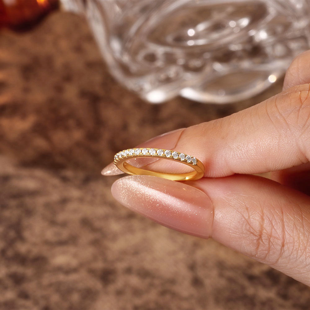 Round Moissanite Pave Half Eternity Wedding Band