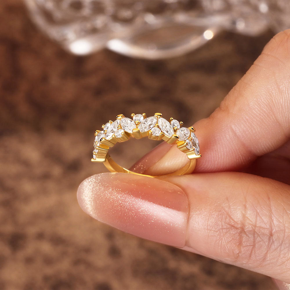 1.04 ct Marquise & 0.22 ct Round Moissanite Half Eternity Ring