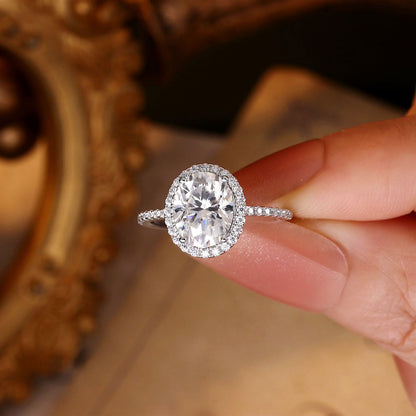 Oval Cut Moissanite Halo Engagement Ring