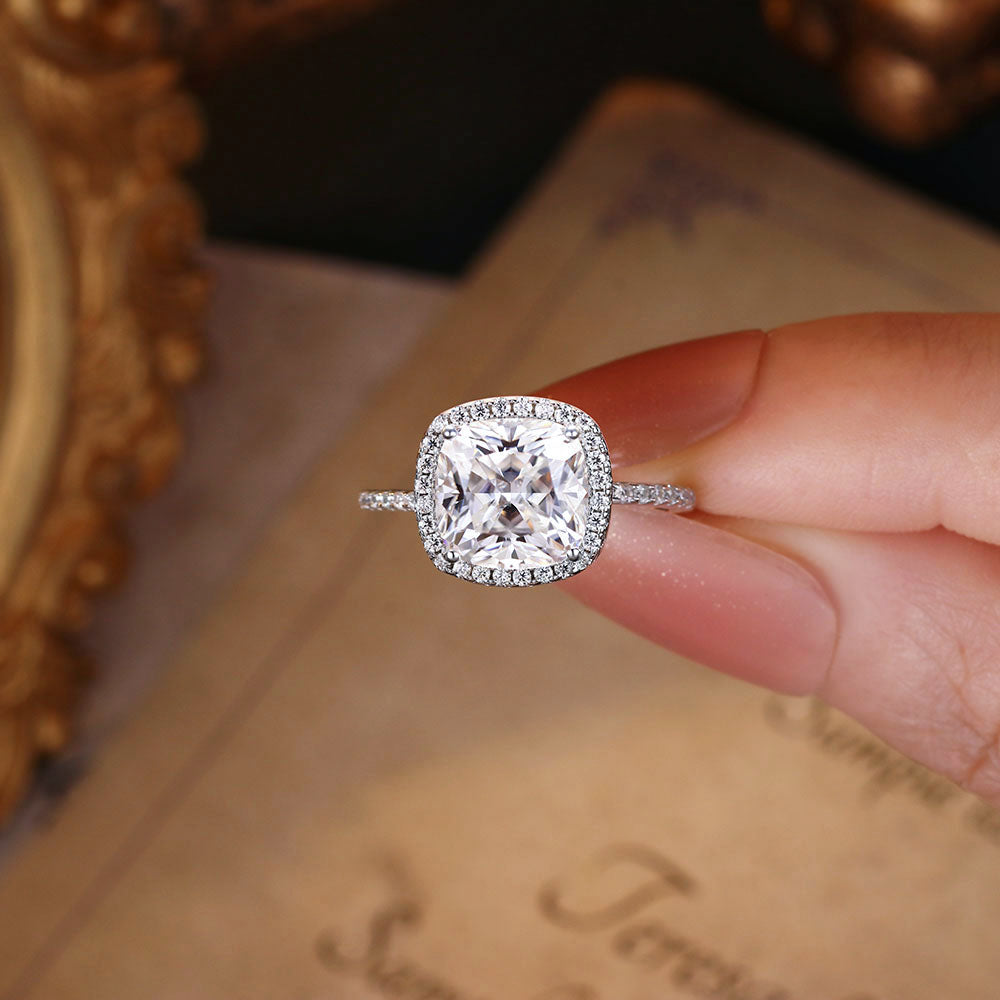 Cushion Cut Moissanite Halo Engagement Ring