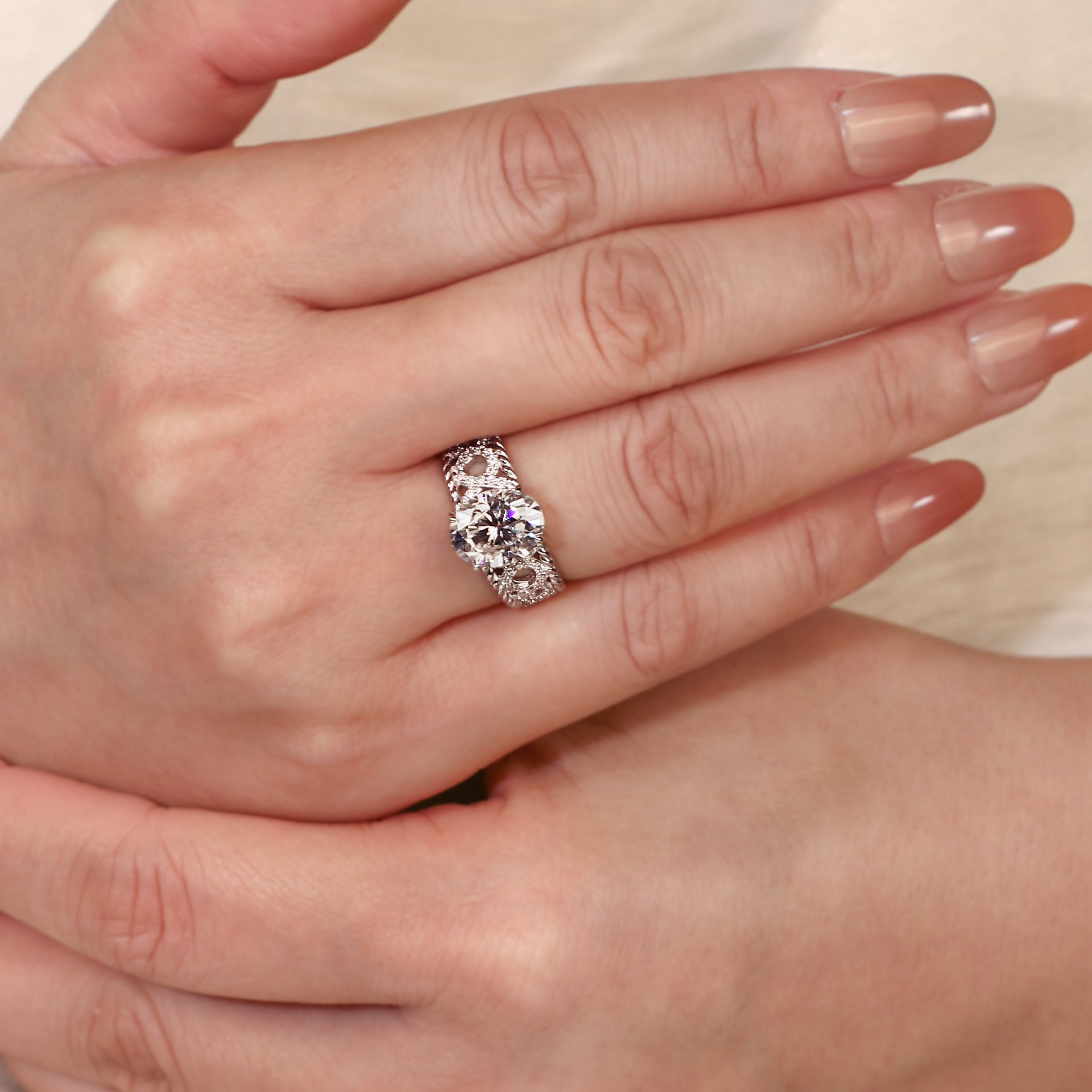 3.14CT Oval Cut Engagement Ring with Braided Infinity Band and Twisted Rope Edge, Vintage Inspired Statement Ring