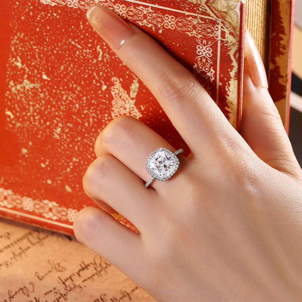 Cushion Cut Moissanite Halo Engagement Ring