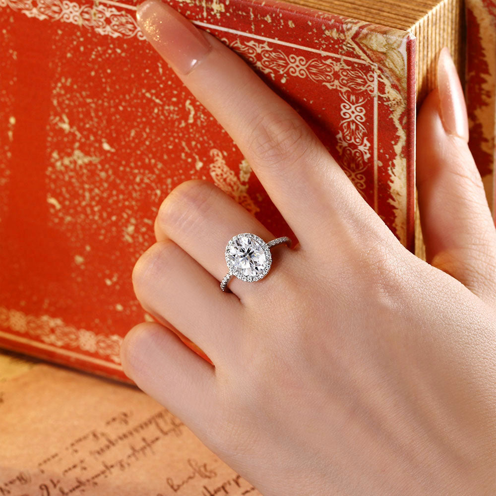 Oval Cut Moissanite Halo Engagement Ring