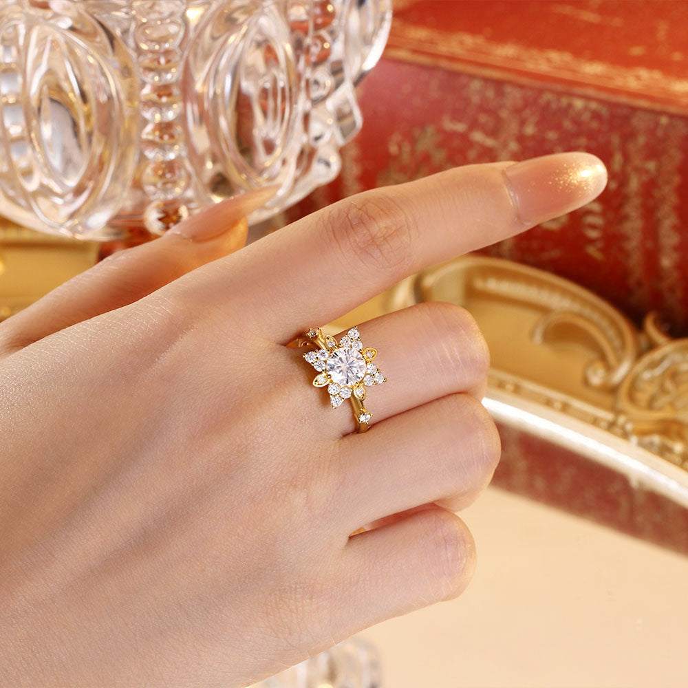 Snowflake Cluster Engagement Ring With Round Moissanite