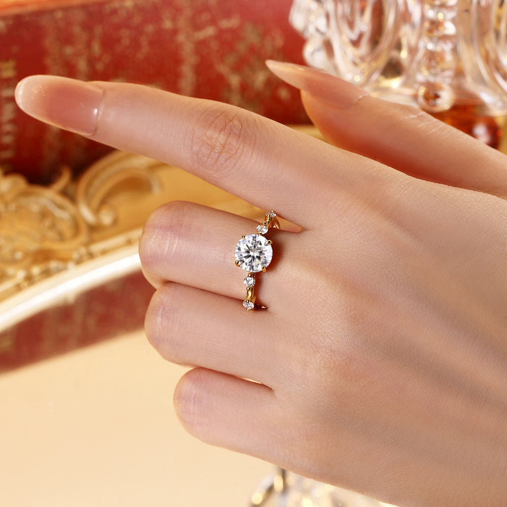 2.0 ct Round Moissanite Unique Distance Pave Set Engagement Ring