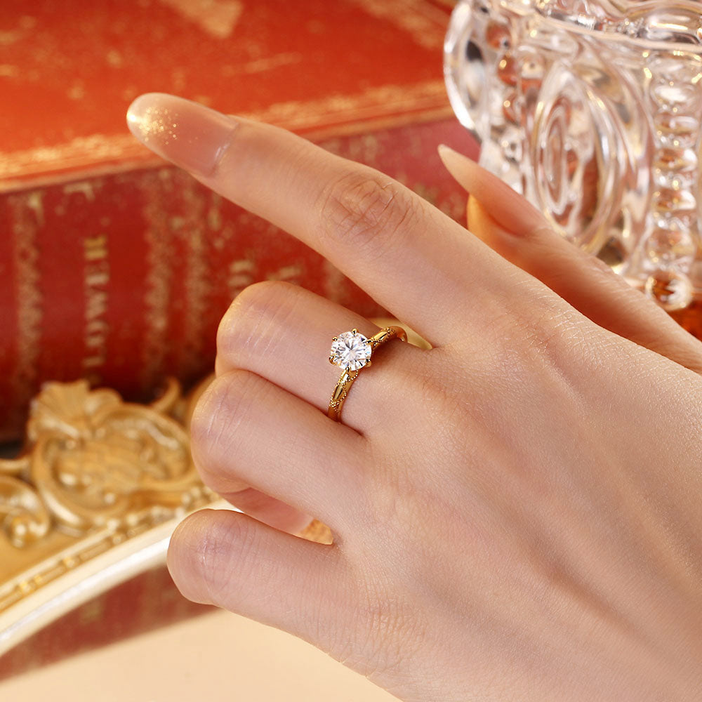 1 ct Round Moissanite Solitaire Engagement Ring With Art Deco Filigree