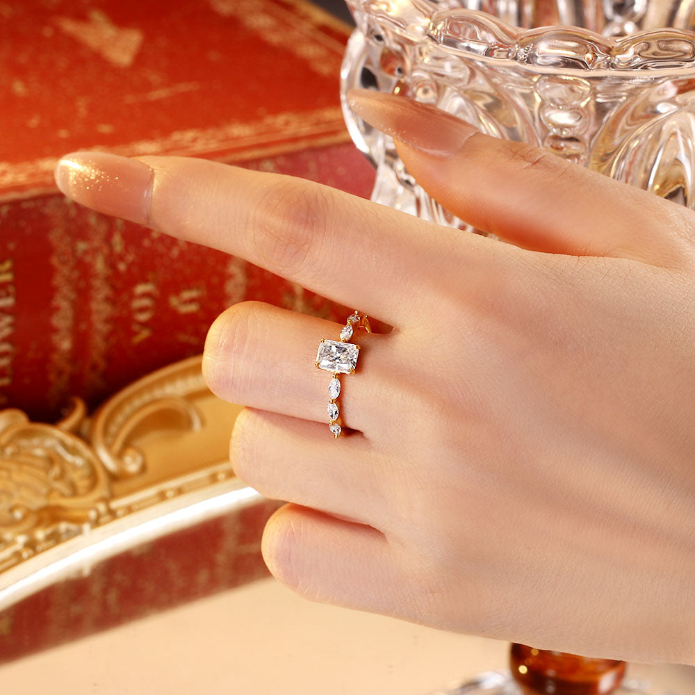 1.1 ct Radiant Moissanite Engagement Ring With Marquise Moissanite Accents