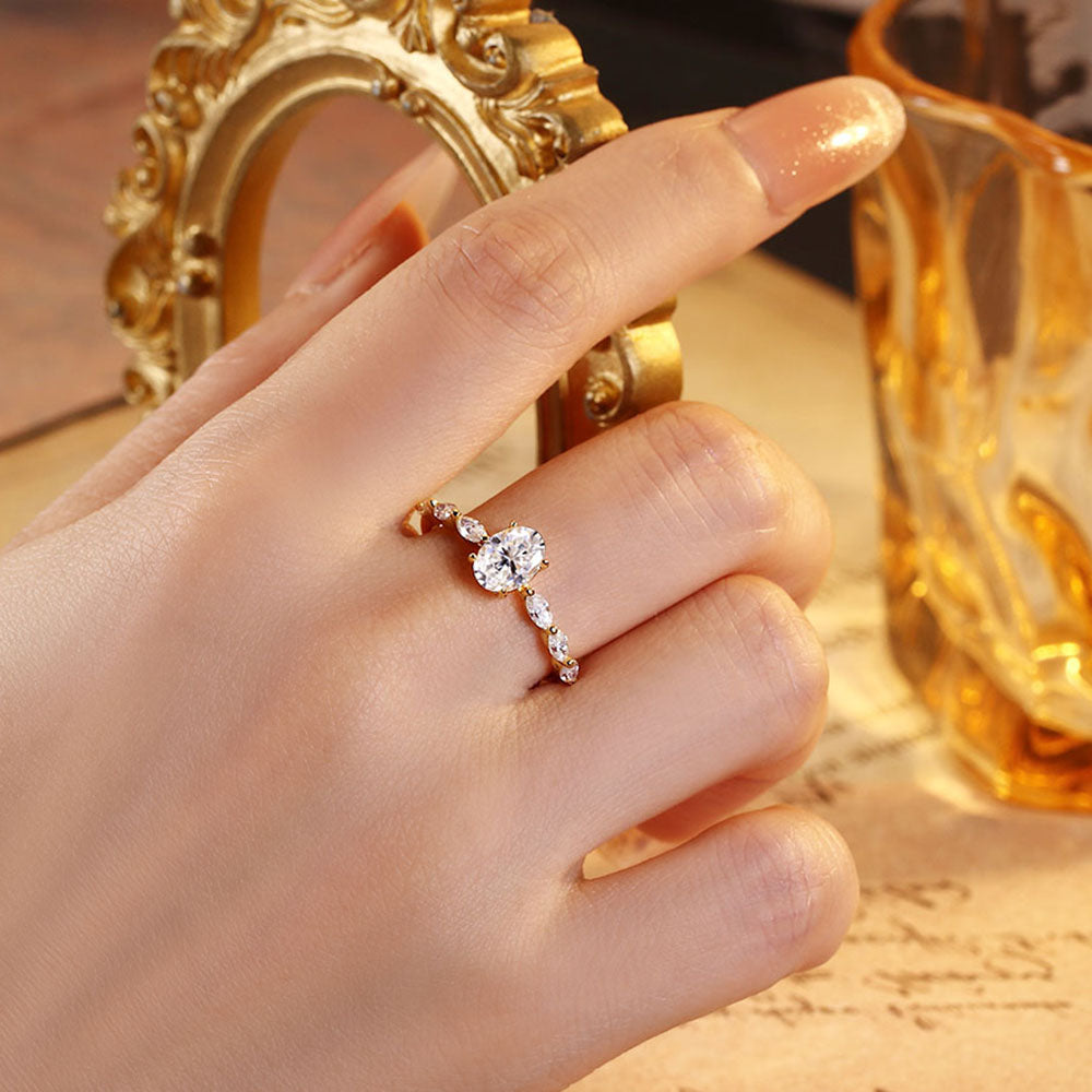 Oval Moissanite Engagement Ring With Marquise Moissanite