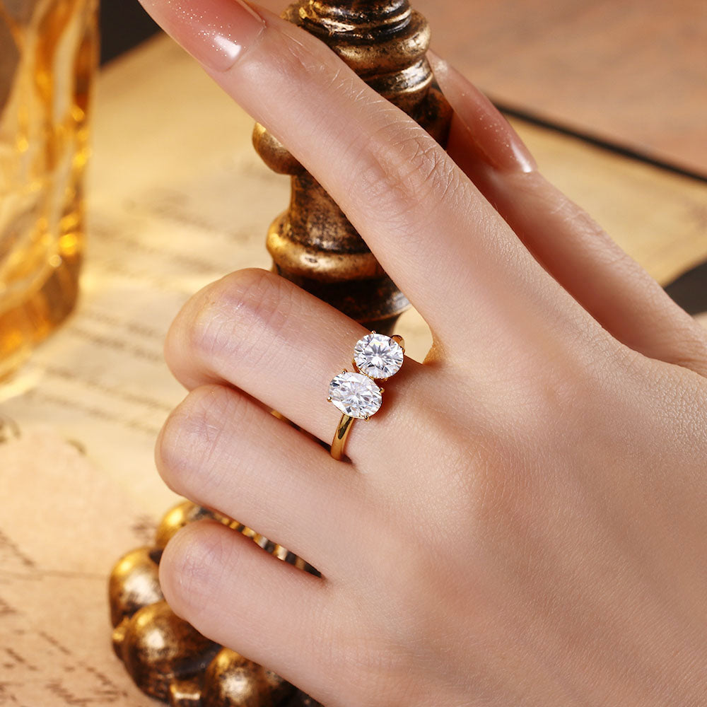 Toi Et Moi 1.33 ct Oval Moissanite & 1.2 ct Round Engagement Ring