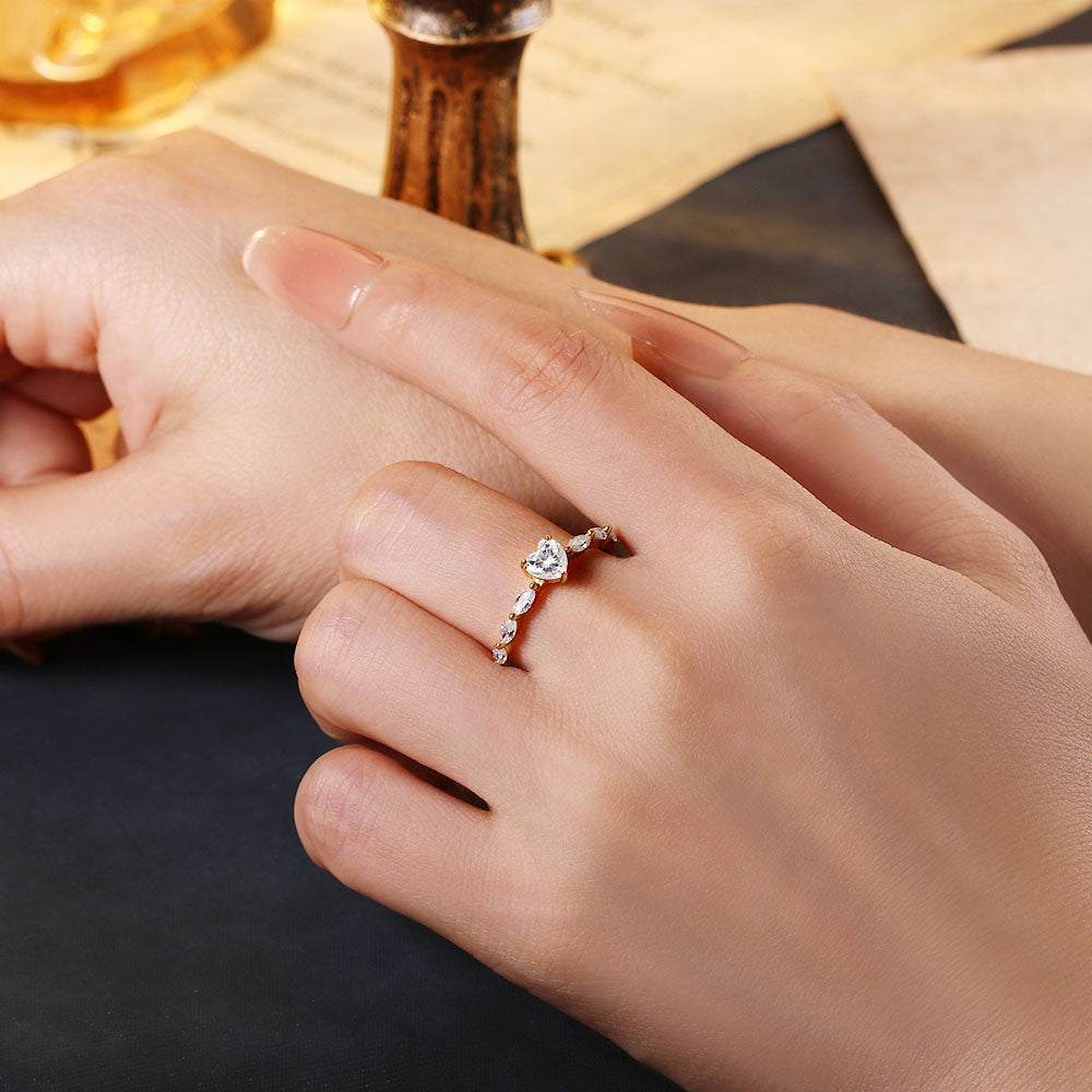 Heart Moissanite Engagement Ring With Marquise Moissanite