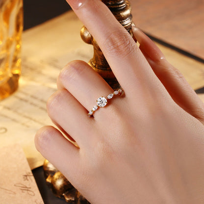 Round Moissanite Engagement Ring With Marquise Moissanite