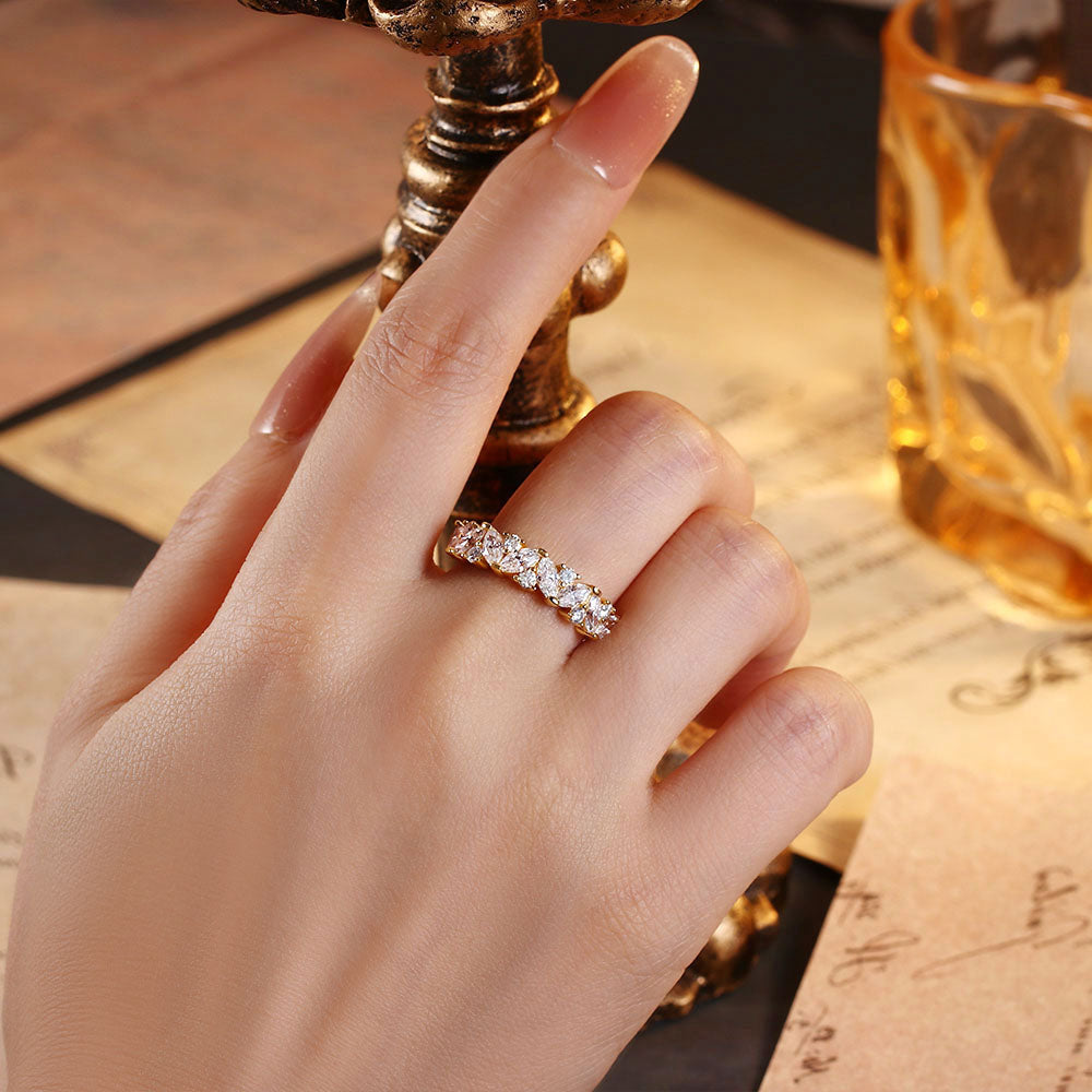 1.04 ct Marquise & 0.22 ct Round Moissanite Half Eternity Ring