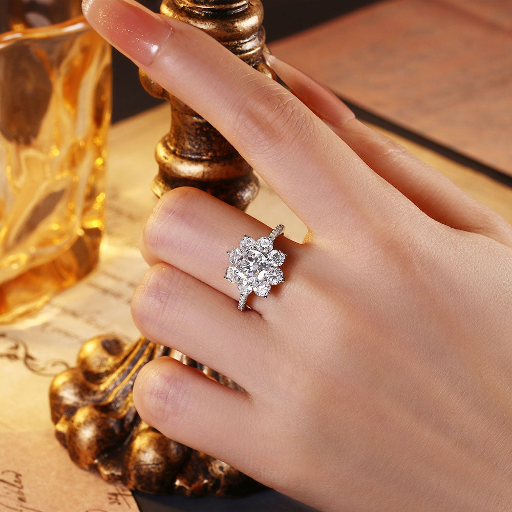 1 ct Round Moissanite Floral Cluster Engagement Ring