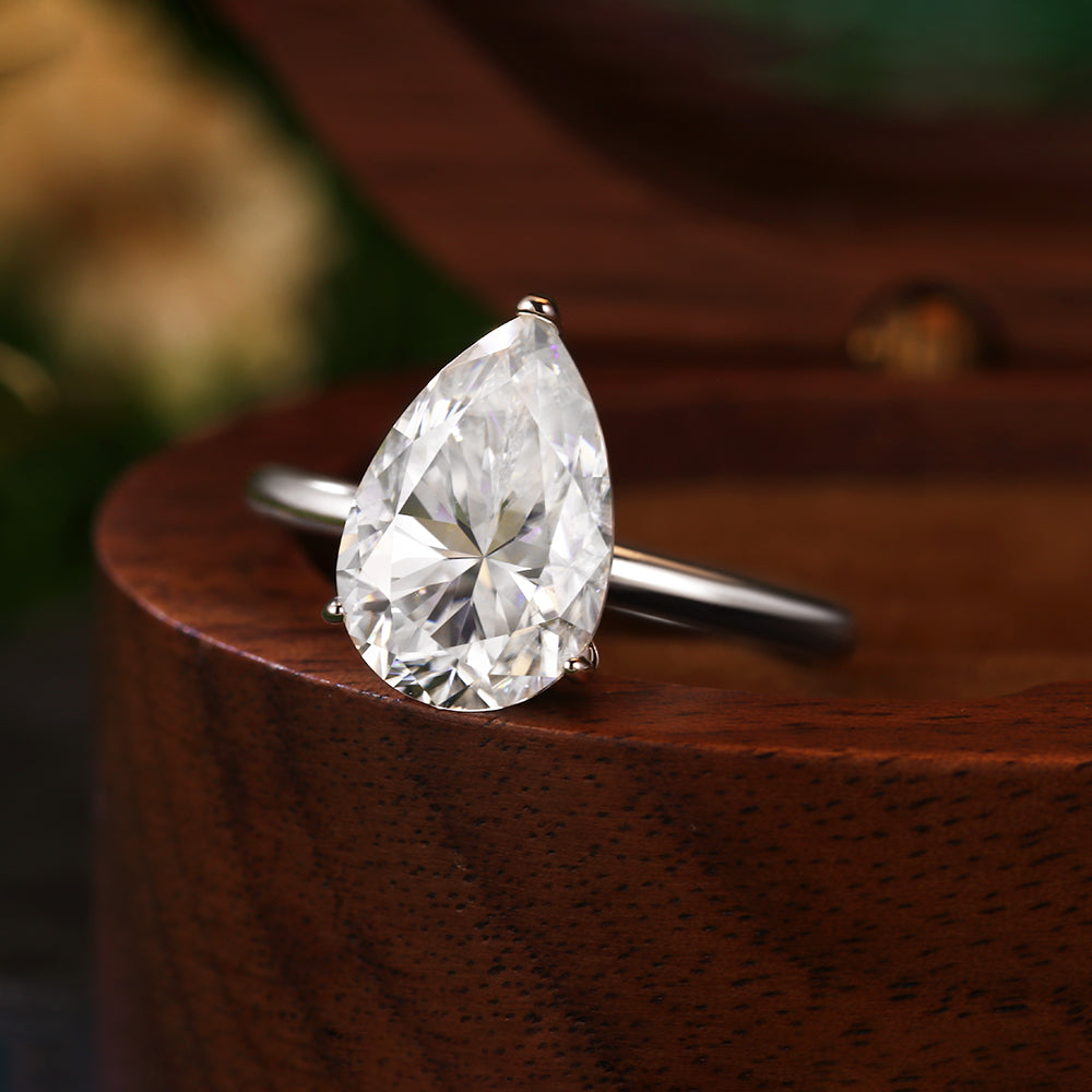 2.32 ct Pear Cut Moissanite Solitaire Minimalist Classic Engagement Ring