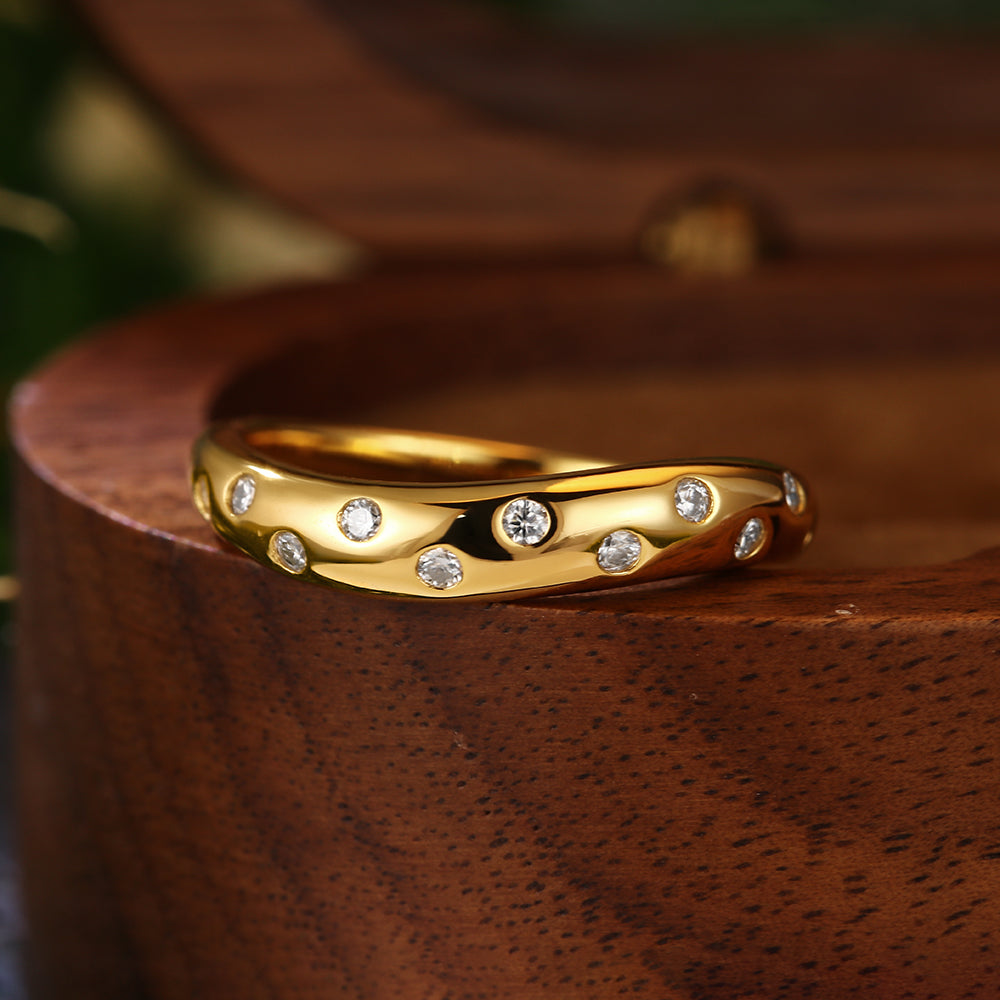 Contoured Wave Band with Round Cut Moissanite Accents Modern Elegant Engagement Band