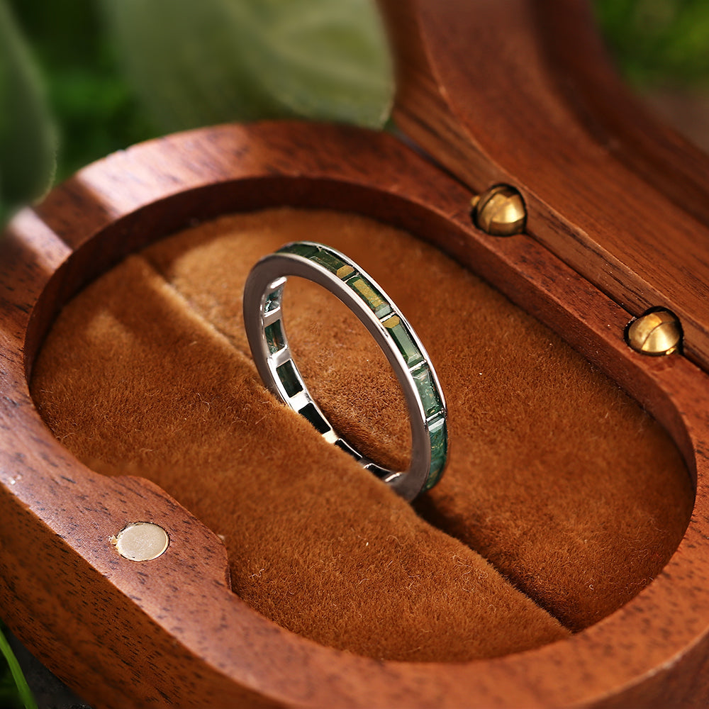 2x4mm Baguette Cut Moss Agate Eternity Band Minimalist Wedding Band