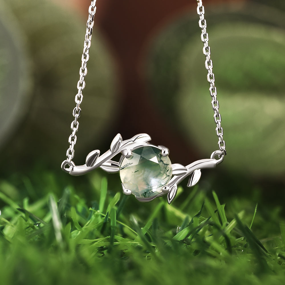 Twig Wrapped 8mm Round Cut Natural Moss Agate Bracelet