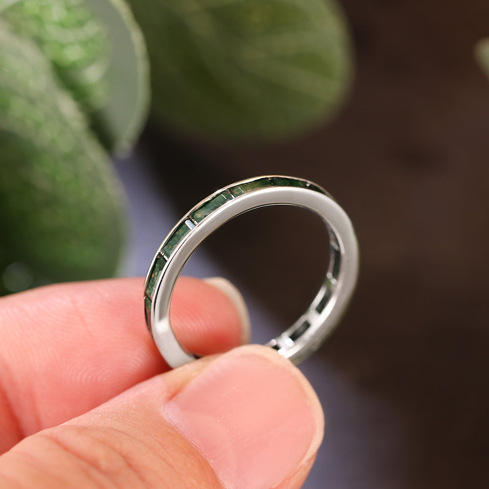 2x4mm Baguette Cut Moss Agate Eternity Band Minimalist Wedding Band