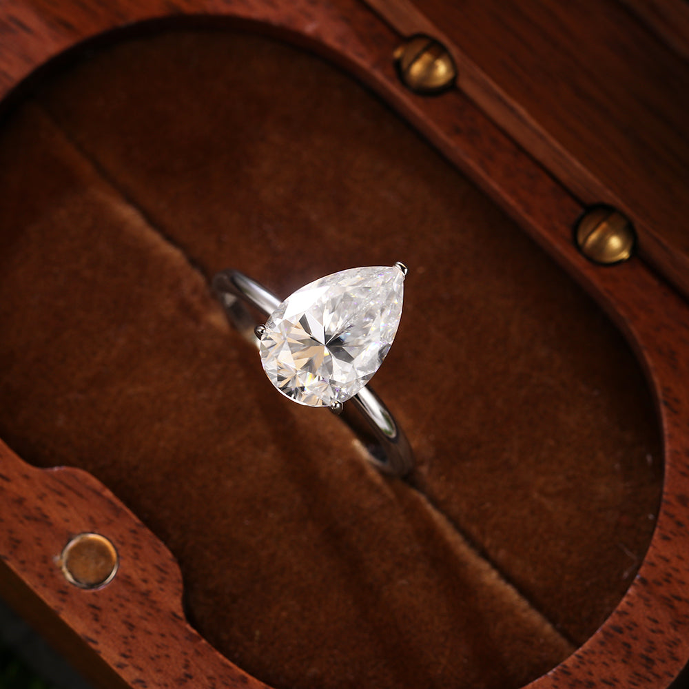 2.32 ct Pear Cut Moissanite Solitaire Minimalist Classic Engagement Ring