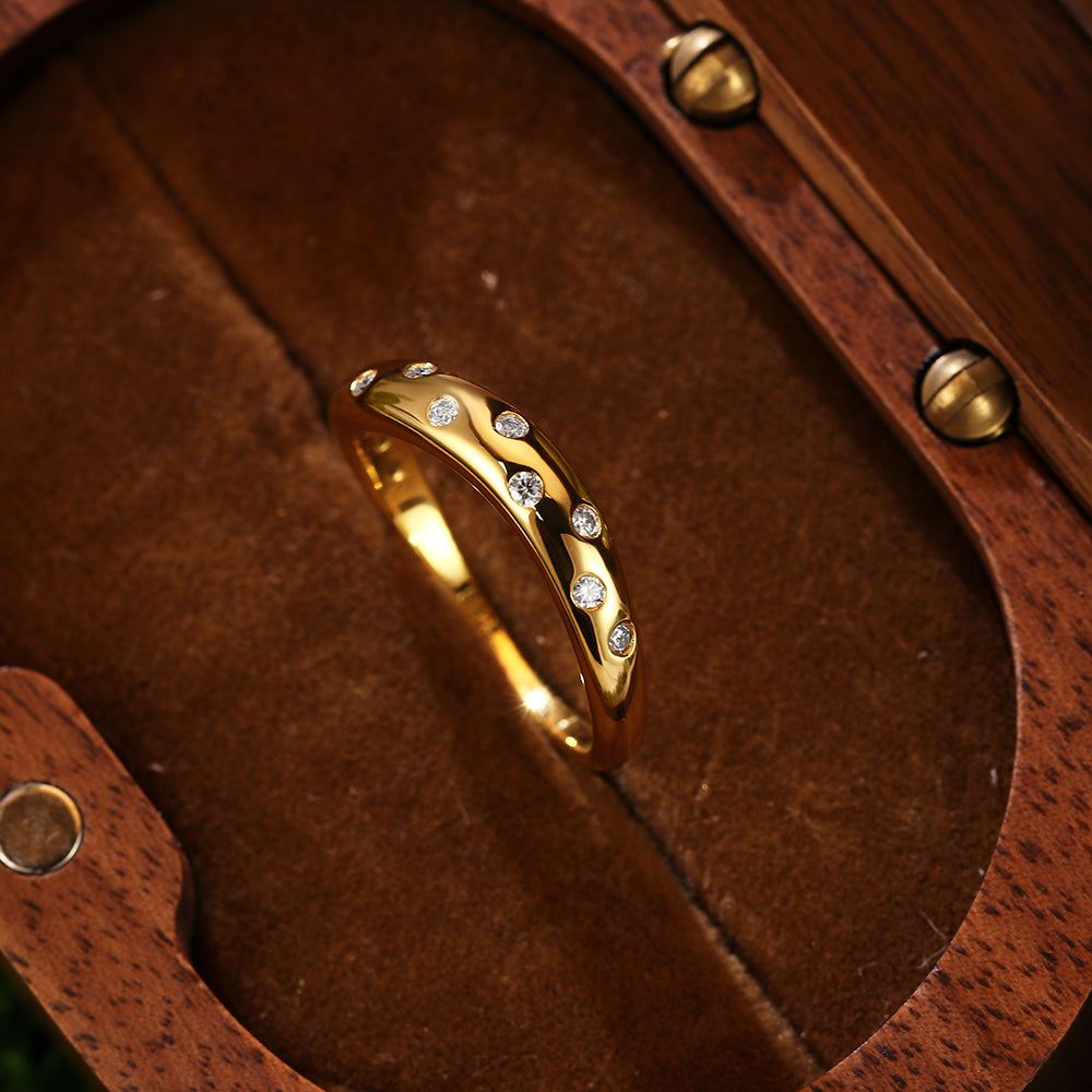 Contoured Wave Band with Round Cut Moissanite Accents Modern Elegant Engagement Band