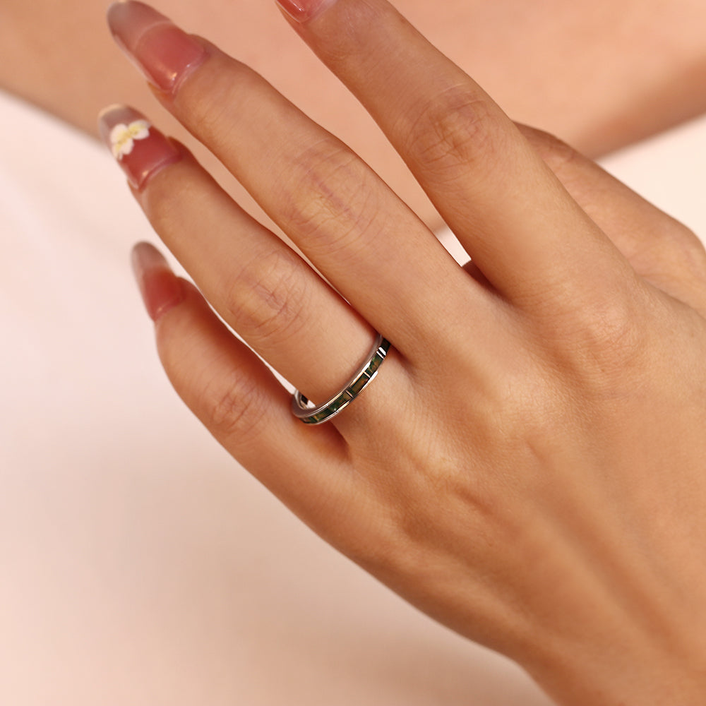 2x4mm Baguette Cut Moss Agate Eternity Band Minimalist Wedding Band