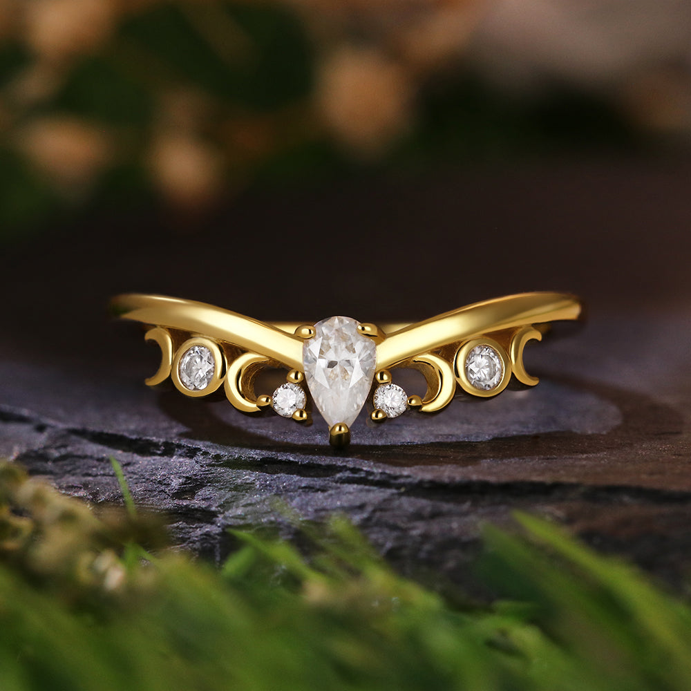 6x8 Emerald Cut Moss Agate Three Stone Ring Unique Bridal Ring Set