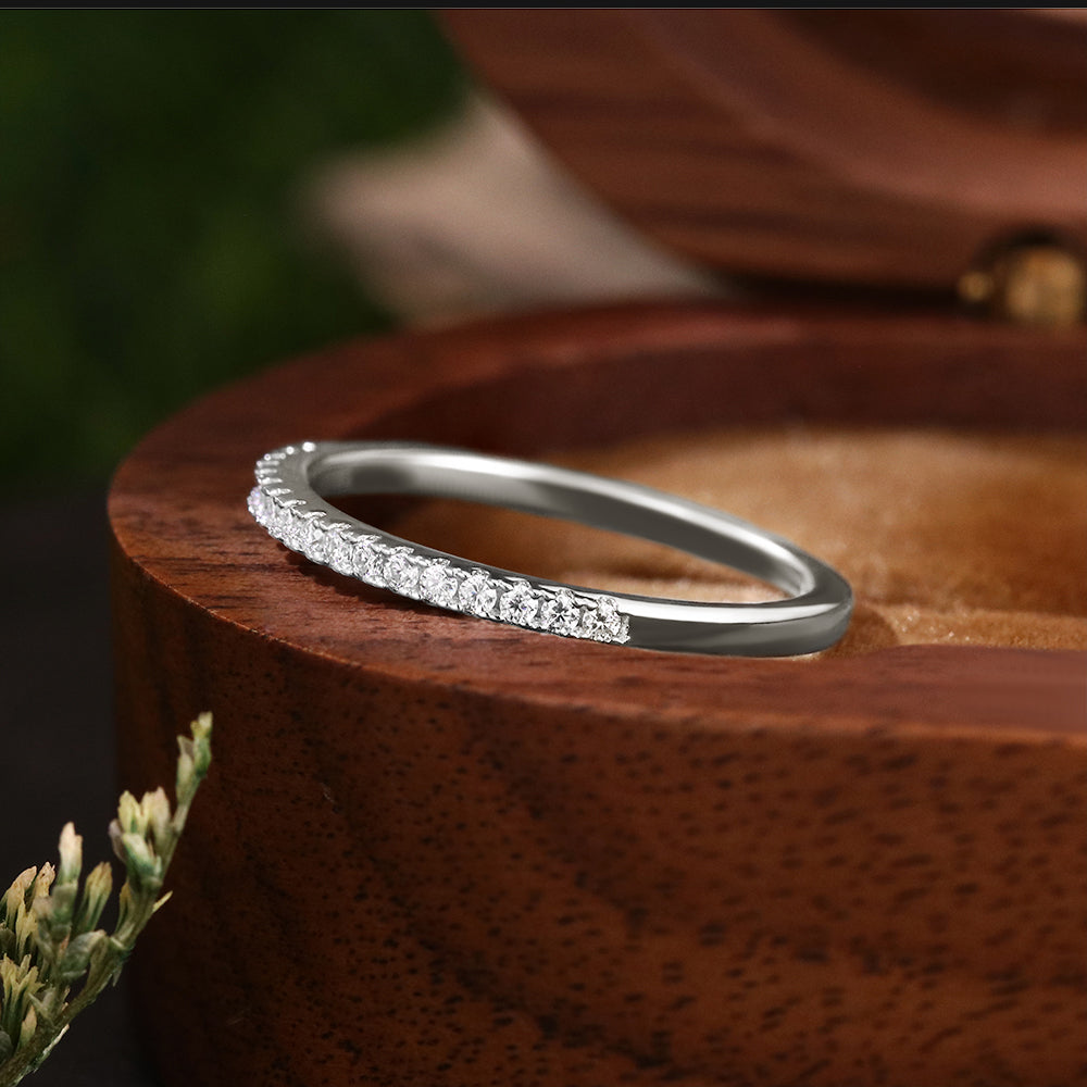 Round Cut Moissanite Half Eternity Wedding Band