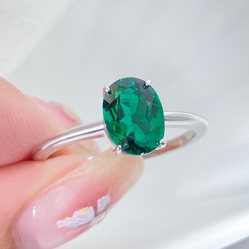 Oval Lab Emerald Solitaire Engagement Ring