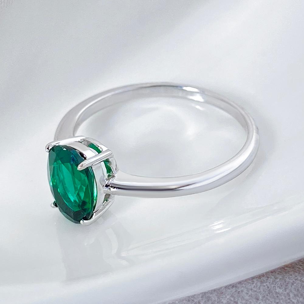 Oval Lab Emerald Solitaire Engagement Ring