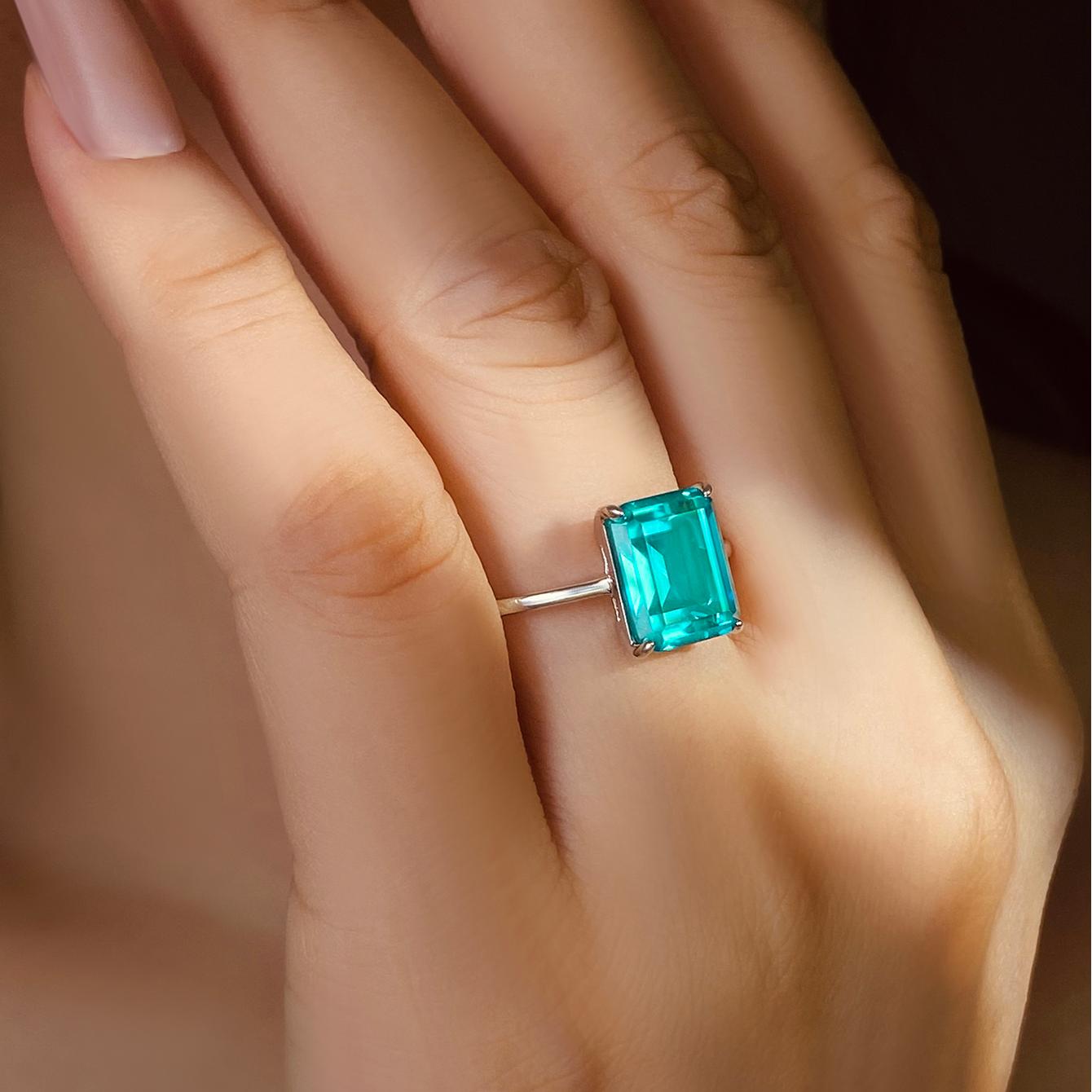 5.16 ct Emerald Cut Lab Paraiba Solitaire Engagement Ring