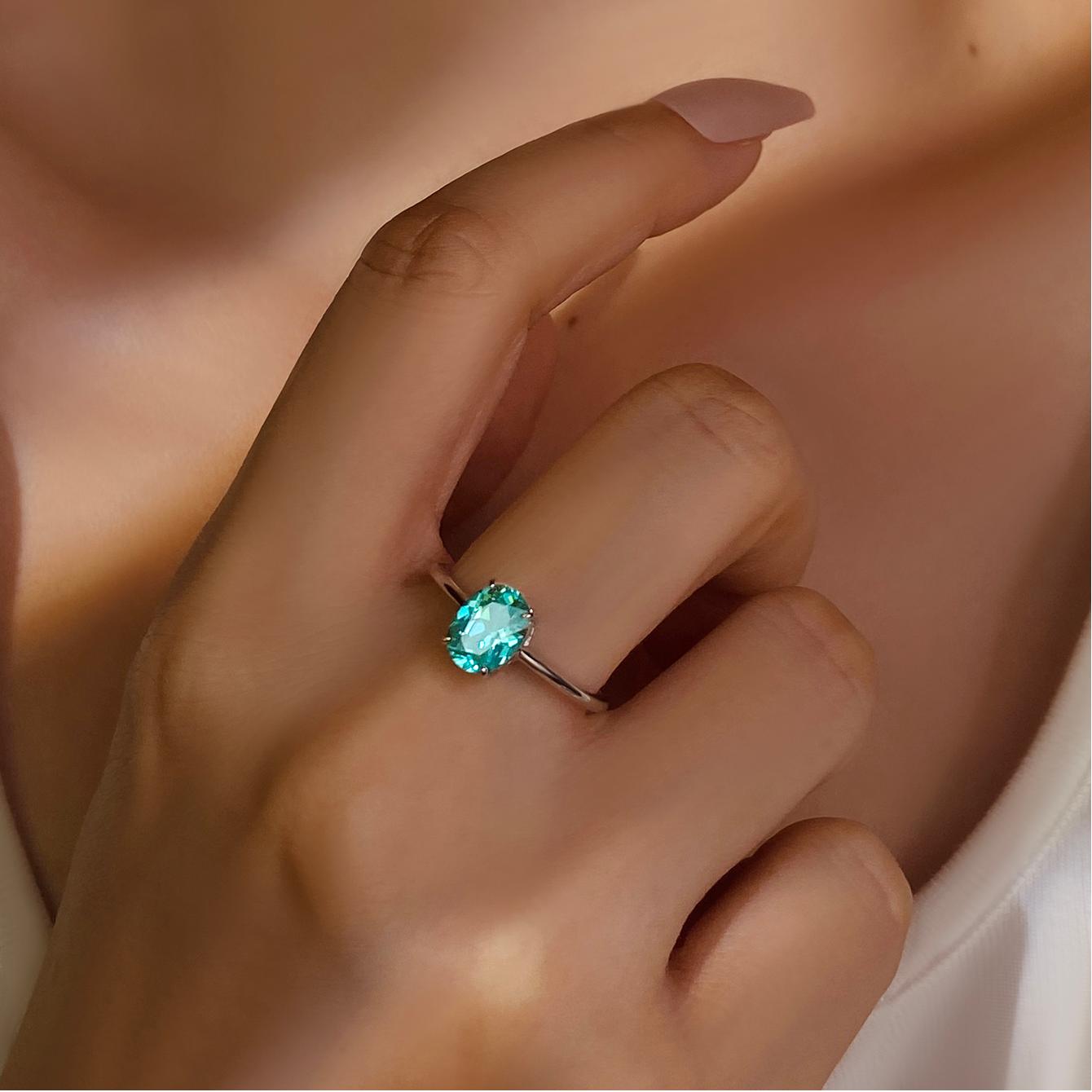 2.12 ct Oval Lab Paraiba Solitaire Engagement Ring