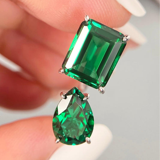Dual Stone Toi et Moi Engagement Ring Emerald Cut & Pear Lab Emerald