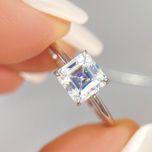 Asscher Moissanite Solitaire Engagement Ring