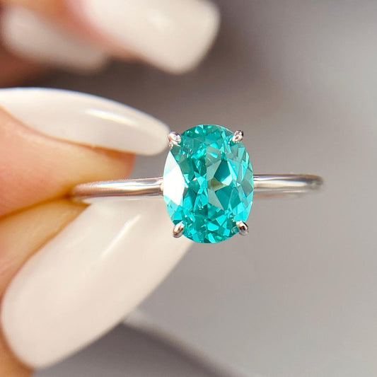 Oval Lab Paraiba Solitaire Engagement Ring