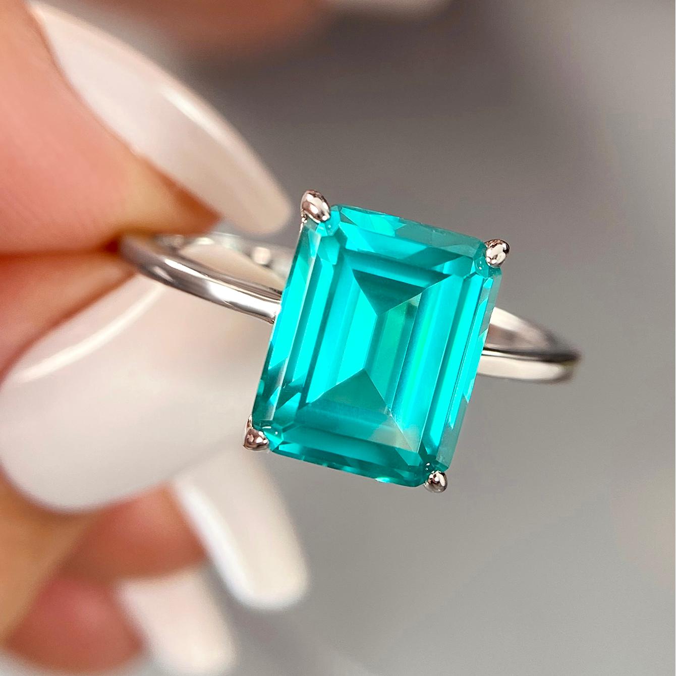 5.16 ct Emerald Cut Lab Paraiba Solitaire Engagement Ring