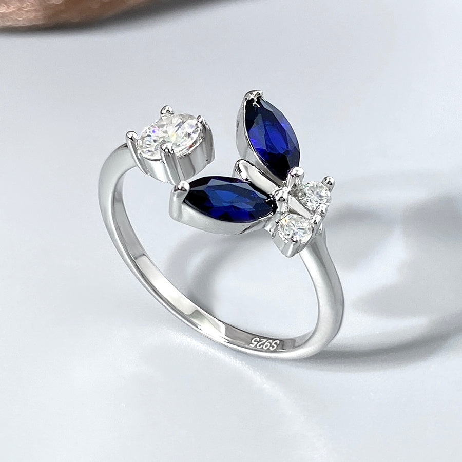 Marquis Lab Sapphire Butterfly Open band Engagement Ring with Moissanite