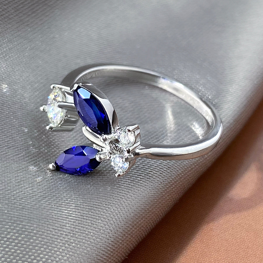 Marquis Lab Sapphire Butterfly Open band Engagement Ring with Moissanite