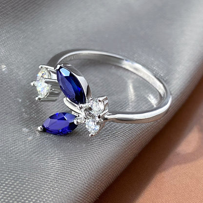 Marquis Lab Sapphire Butterfly Open band Engagement Ring with Moissanite