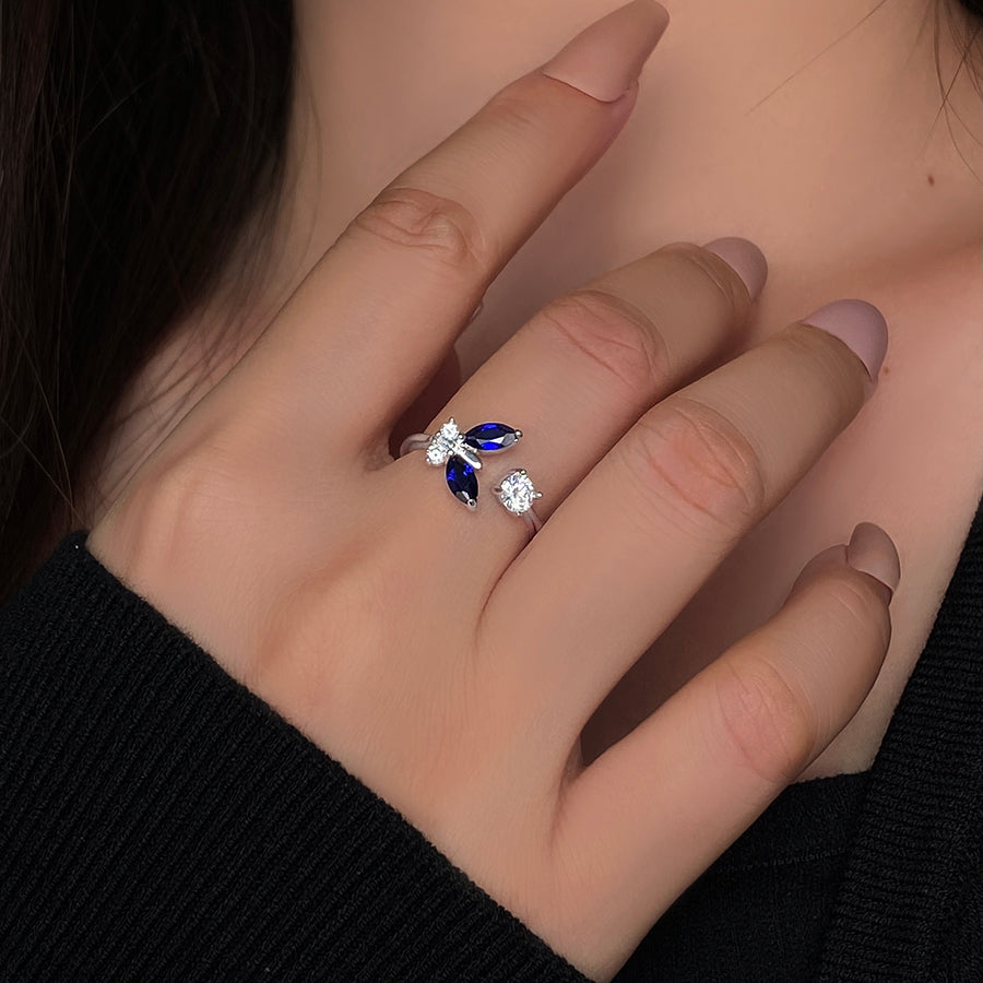 Marquis Lab Sapphire Butterfly Open band Engagement Ring with Moissanite