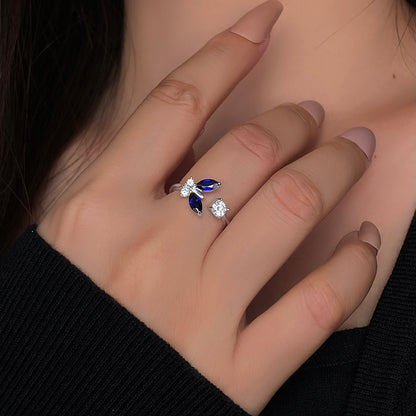 Marquis Lab Sapphire Butterfly Open band Engagement Ring with Moissanite