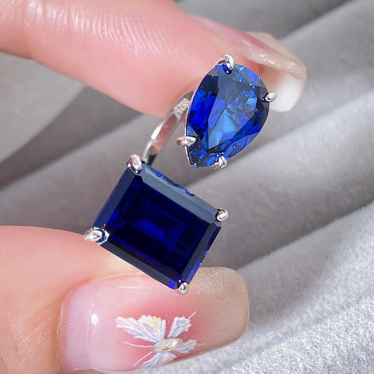 Toi et Moi Engagement Ring with Emerald Cut & Pear Lab Sapphire Stones