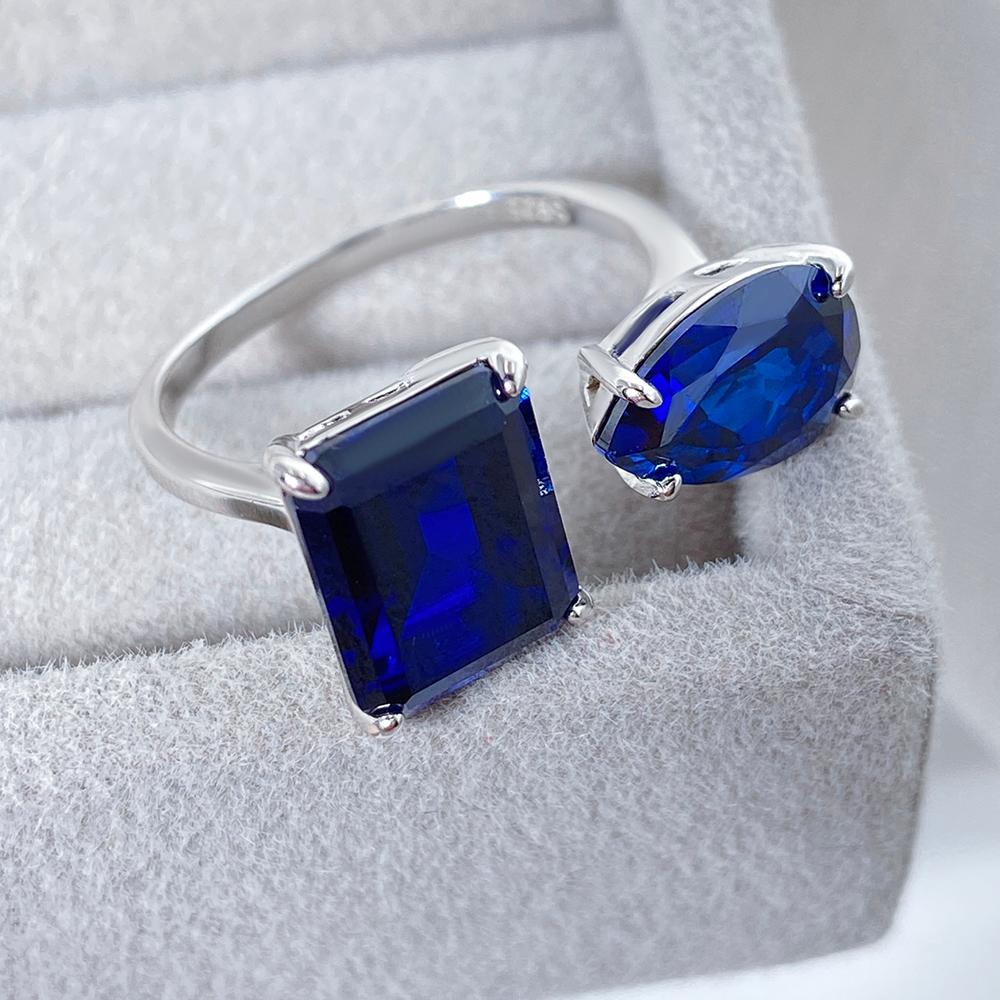 Toi et Moi Engagement Ring with Emerald Cut & Pear Lab Sapphire Stones