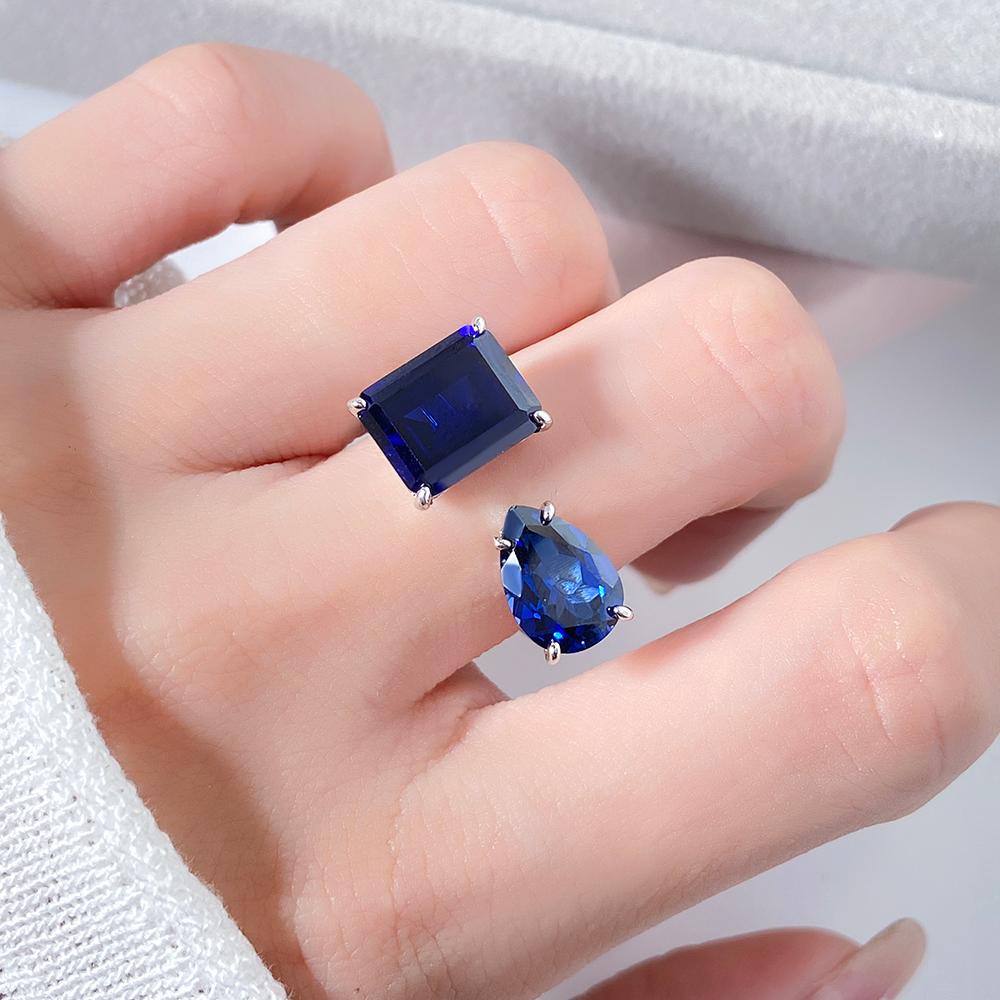Toi et Moi 3.1 ct Emerald Cut & 2.49 ct Pear Lab Sapphire Stones Engagement Ring
