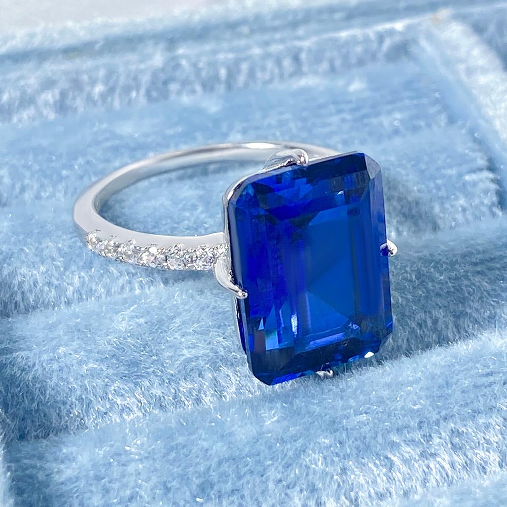 8.46 ct Emerald Cut Lab Sapphire Accents Engagement Ring