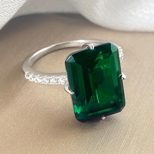 Emerald Cut Lab Emerald Accents Engagement Ring