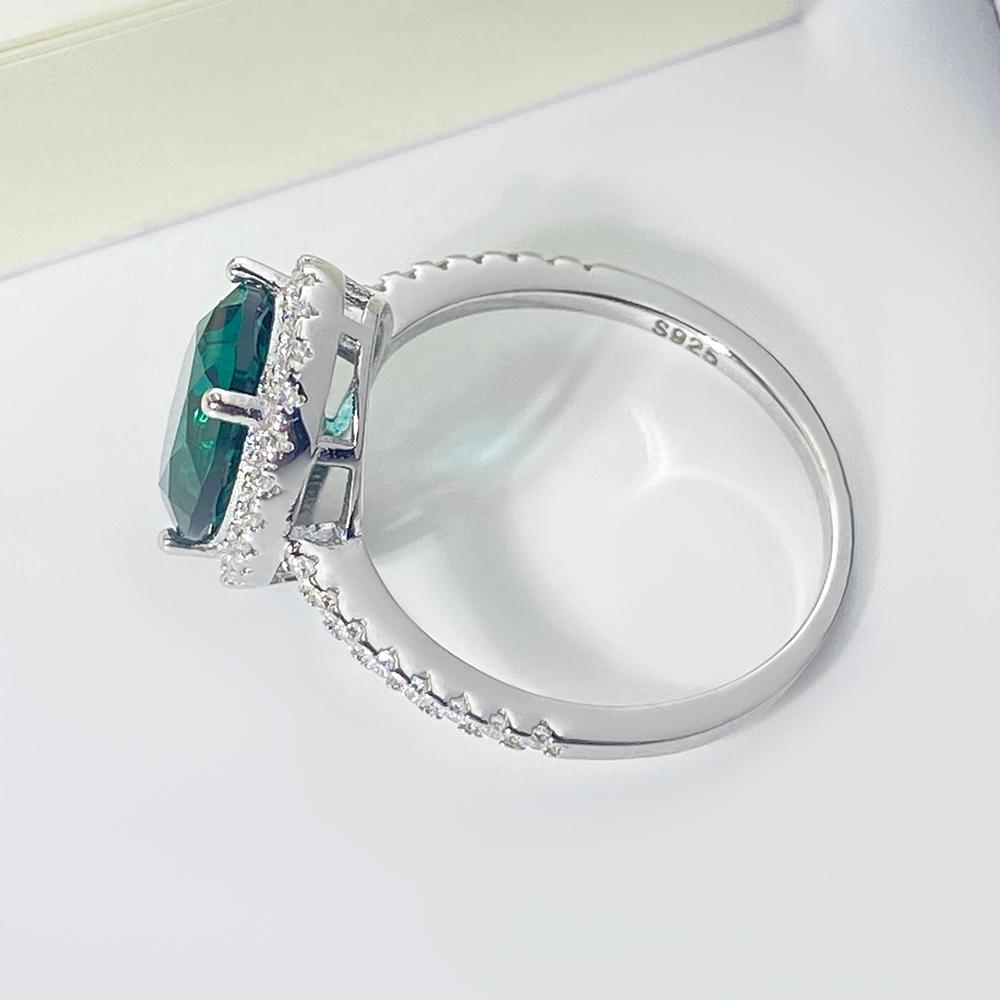 Oval Lab Emerald Halo Engagement Ring with Moissanite