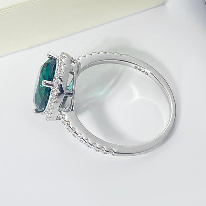 Oval Lab Emerald Halo Engagement Ring with Moissanite